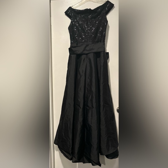 Adrianna Papell Sequin off Shoulder High Low Gown - Picture 3 of 7